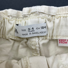 Load image into Gallery viewer, Girls Zara, cream stretch denim shorts, elasticated, FUC, size 3-4,  