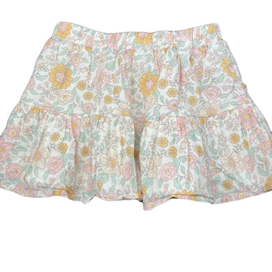 Girls lined, lightweight floral cotton skirt, elasticated, L: 23cm, EUC, size 2,  