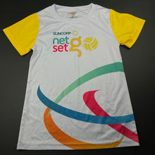 Load image into Gallery viewer, Girls Netball Australia, lightweight sports top, small mark neck, FUC, size 8,  