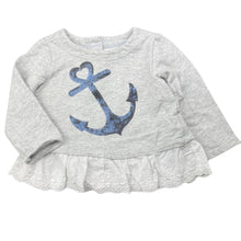 Load image into Gallery viewer, Girls Babies R Us, broderie trim cotton long sleeve top, light mark back left sleeve, FUC, size 00,  