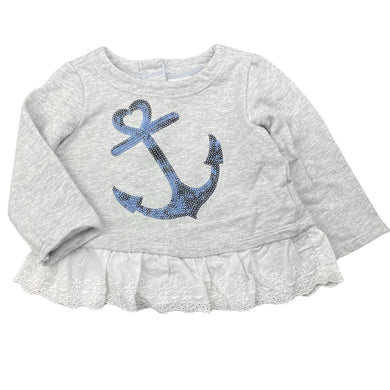 Girls Babies R Us, broderie trim cotton long sleeve top, light mark back left sleeve, FUC, size 00,  