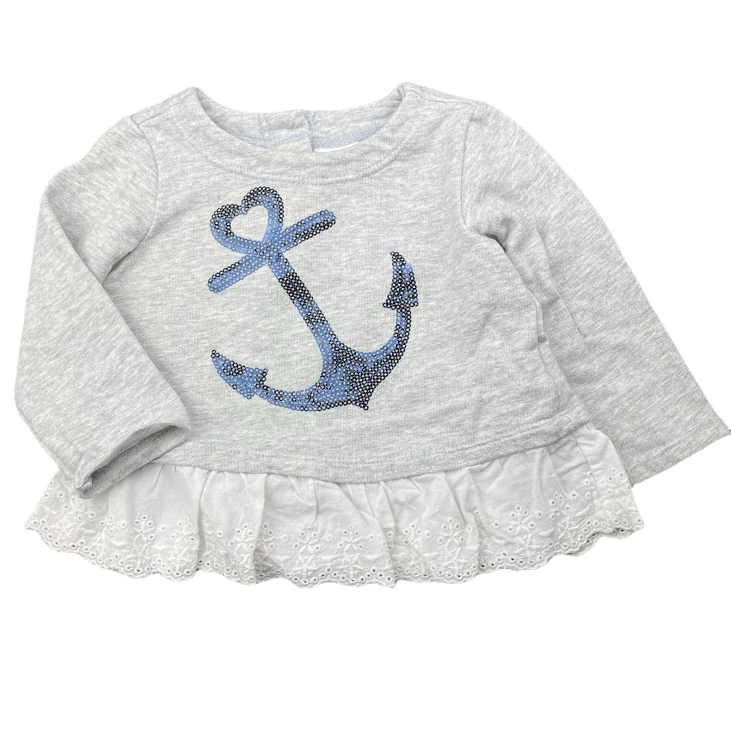 Girls Babies R Us, broderie trim cotton long sleeve top, light mark back left sleeve, FUC, size 00,  