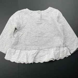 Girls Babies R Us, broderie trim cotton long sleeve top, light mark back left sleeve, FUC, size 00,  