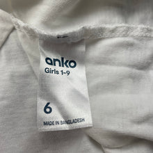 Load image into Gallery viewer, Girls Anko, white cotton t-shirt / top, GUC, size 6,  