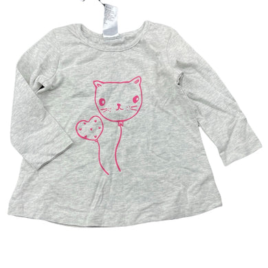 Girls Kids & Co, grey cotton long sleeve top, cat, NEW, size 0,  