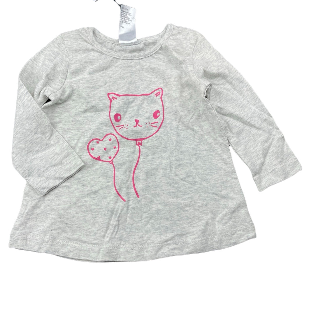 Girls Kids & Co, grey cotton long sleeve top, cat, NEW, size 0,  