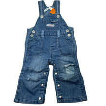 Load image into Gallery viewer, Boys Pumpkin Patch, blue stretch denim overalls / dungarees, GUC, size 00,  