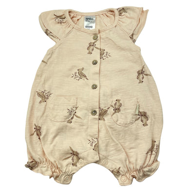 Girls Anko, pink cotton romper, birds, EUC, size 0000,  