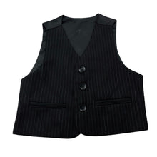 Load image into Gallery viewer, Boys Mini World, black pin stripe formal waistcoat / vest, GUC, size 1-2,  