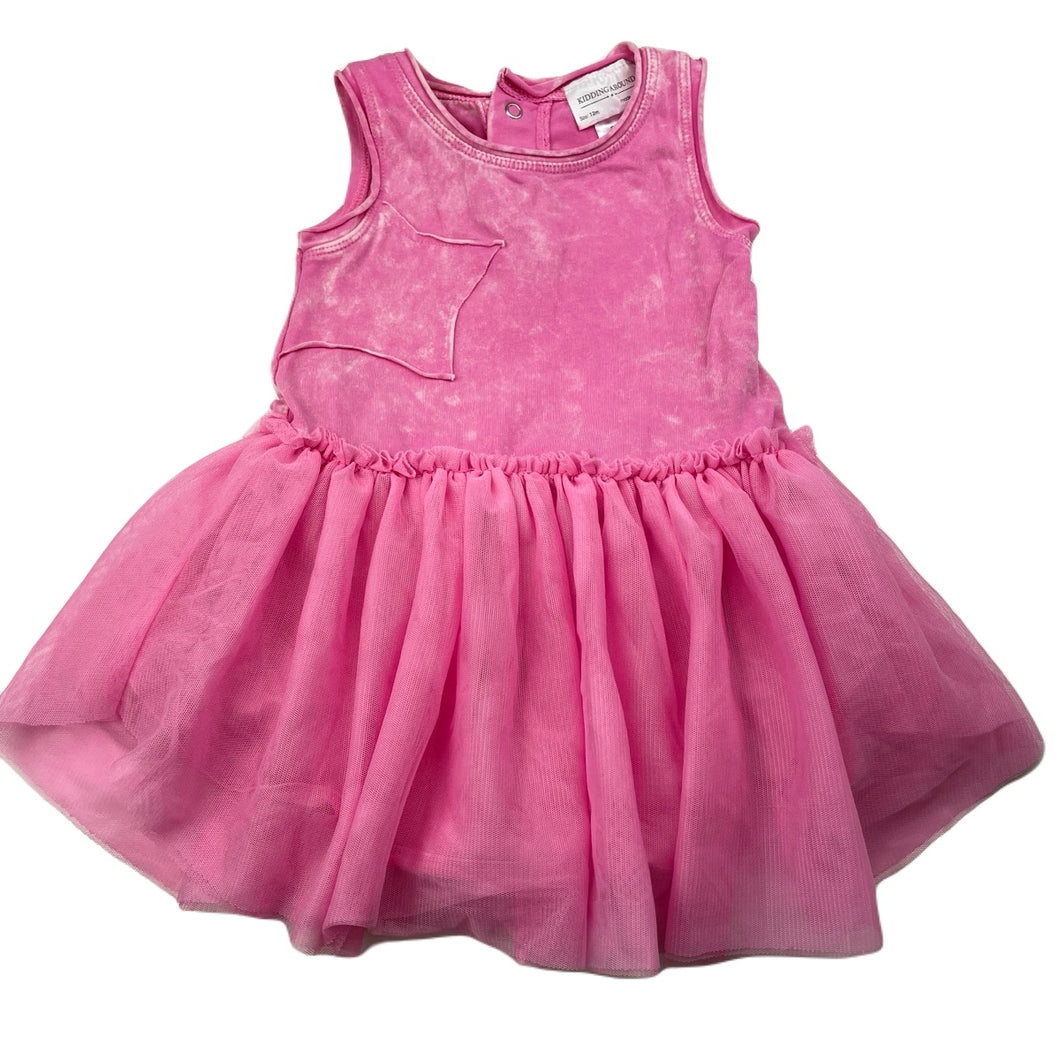 Girls KIDDING AROUND, pink tulle tutu party dress, GUC, size 0, L: 42cm