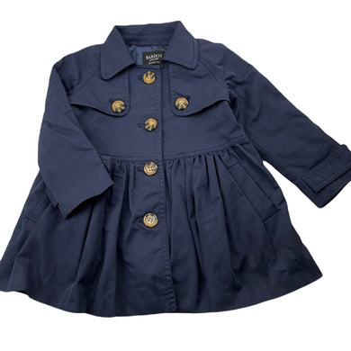 Girls Bardot Junior, lined navy trenchcoat, marks lower front, L: 42cm, FUC, size 2,  
