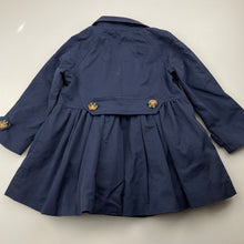 Load image into Gallery viewer, Girls Bardot Junior, lined navy trenchcoat, marks lower front, L: 42cm, FUC, size 2,  