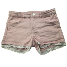 Load image into Gallery viewer, Girls H&amp;M, lace trim stretch cotton shorts, adjustable, FUC, size 10,  