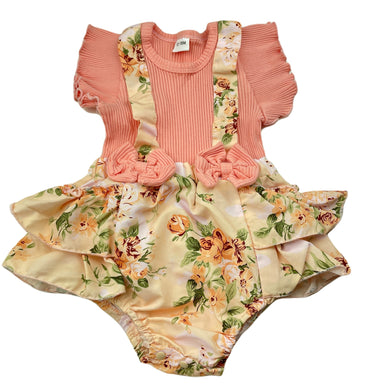 Girls SHENZHEN, spliced ribbed / ruffle romper, GUC, size 1,  