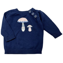 Load image into Gallery viewer, Girls navy, knitted cotton sweater / jumper, no labels, armpit to armpit: 23cm, armpit to cuff: 17cm, GUC, size 000-00,  