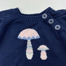 Load image into Gallery viewer, Girls navy, knitted cotton sweater / jumper, no labels, armpit to armpit: 23cm, armpit to cuff: 17cm, GUC, size 000-00,  