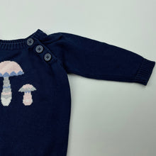 Load image into Gallery viewer, Girls navy, knitted cotton sweater / jumper, no labels, armpit to armpit: 23cm, armpit to cuff: 17cm, GUC, size 000-00,  