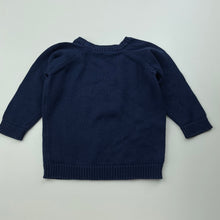 Load image into Gallery viewer, Girls navy, knitted cotton sweater / jumper, no labels, armpit to armpit: 23cm, armpit to cuff: 17cm, GUC, size 000-00,  
