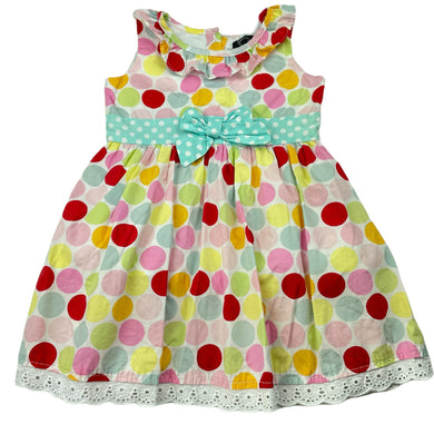Girls Oobi, lined spotted cotton party dress, GUC, size 1-2, L: 45cm