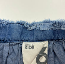 Load image into Gallery viewer, Girls Cotton On, blue chambray cotton skirt, adjustable, L: 30cm, GUC, size 6,  