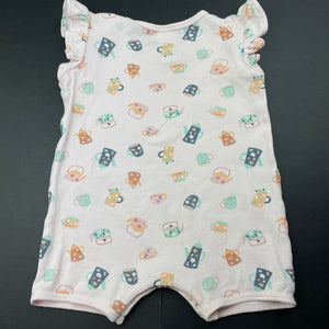 Girls Dymples, pink cotton romper, teapots, GUC, size 0,  