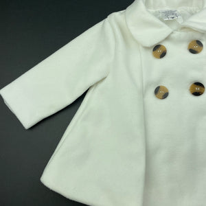 Girls Baby Baby, white jacket / coat, L: 38cm, light mark lower front, FUC, size 1,  