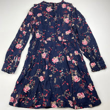 Load image into Gallery viewer, Girls Witchery, navy floral viscose long sleeve dress, wash fade, FUC, size 5, L: 58cm
