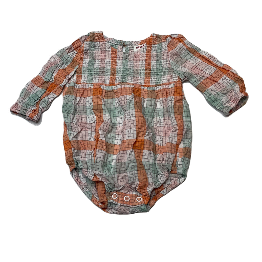 Girls Seed, checked lightweight long sleeve romper, GUC, size 000,  