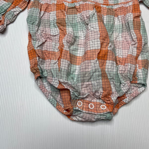 Girls Seed, checked lightweight long sleeve romper, GUC, size 000,  