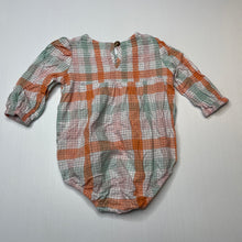 Load image into Gallery viewer, Girls Seed, checked lightweight long sleeve romper, GUC, size 000,  