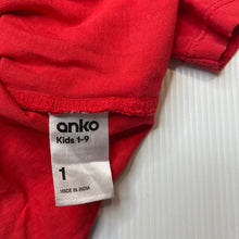 Load image into Gallery viewer, Boys Anko, red cotton t-shirt / top, EUC, size 1,  