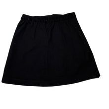 Load image into Gallery viewer, Girls black, stretchy denim skirt, elasticated, no labels, L: 37.5cm, W: 32 across unstretched, EUC, size 12-14,  