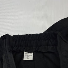 Load image into Gallery viewer, Girls black, stretchy denim skirt, elasticated, no labels, L: 37.5cm, W: 32 across unstretched, EUC, size 12-14,  
