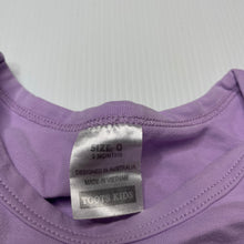 Load image into Gallery viewer, Girls TOOTS KIDS, purple stretchy ruffle bodysuit / romper, EUC, size 0,  