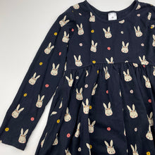 Load image into Gallery viewer, Girls Target, navy cotton long sleeve dress, rabbits, EUC, size 7, L: 63cm