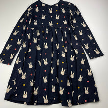 Load image into Gallery viewer, Girls Target, navy cotton long sleeve dress, rabbits, EUC, size 7, L: 63cm