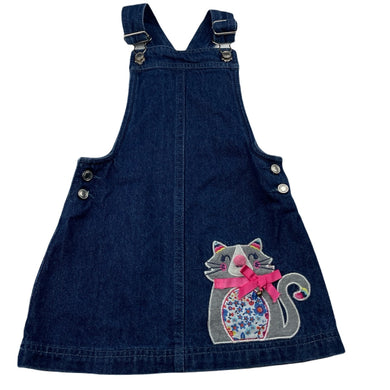Girls BOPSTER & MIMI, embroidered denim overalls dress / pinafore, GUC, size 4, L: 52cm