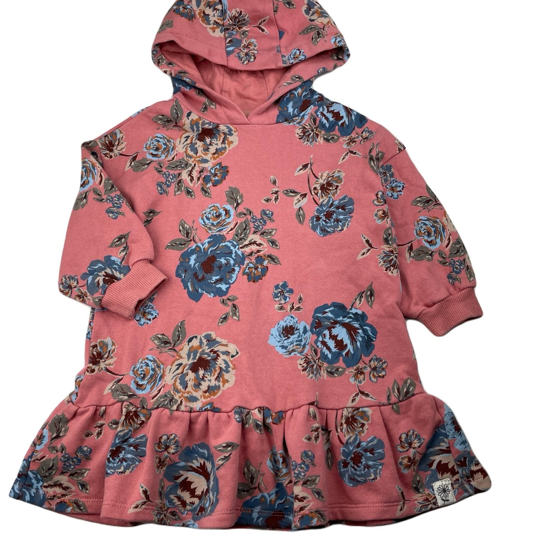 Girls Next, fleece lined floral hooded sweater dress, EUC, size 2-3, L: 48cm