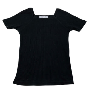 Girls GLOBAL WORK, black ribbed stretchy top, no size, armpit to armpit: 28cm, EUC, size 6-7,  