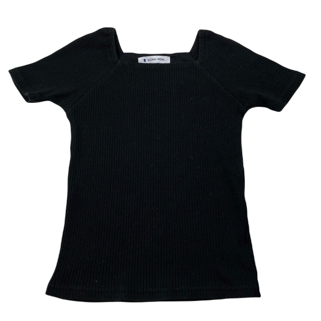 Girls GLOBAL WORK, black ribbed stretchy top, no size, armpit to armpit: 28cm, EUC, size 6-7,  