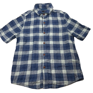 Boys Next, blue check linen / cotton short sleeve shirt, EUC, size 7,  