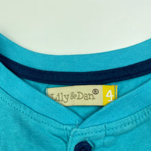 Load image into Gallery viewer, Boys Lily &amp; Dan, blue cotton henley t-shirt / top, EUC, size 4,  