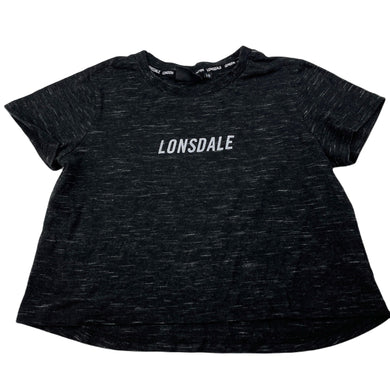Girls Lonsdale, black marle cropped t-shirt / top, EUC, size 10,  