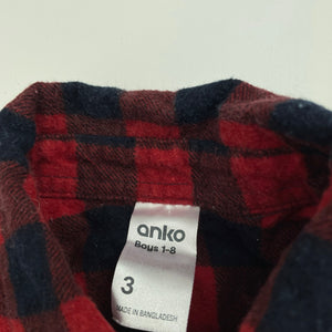 Boys Anko, checked flannel cotton long sleeve shirt, GUC, size 3,  