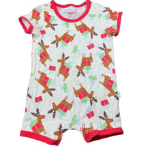 Load image into Gallery viewer, unisex Peter Alexander, stretchy Christmas romper, reindeer, GUC, size 0,  
