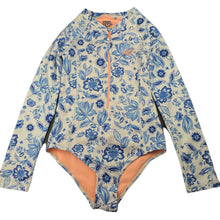 Load image into Gallery viewer, Girls Piping Hot, floral long sleeve swim one-piece, light marks, FUC, size 8,  