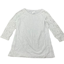 Load image into Gallery viewer, Girls Target, white cotton top, floral lace sleeves, GUC, size 6,  