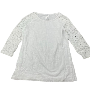 Girls Target, white cotton top, floral lace sleeves, GUC, size 6,  