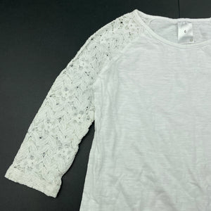 Girls Target, white cotton top, floral lace sleeves, GUC, size 6,  