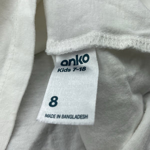 Girls Anko, white cotton t-shirt / top, GUC, size 8,  
